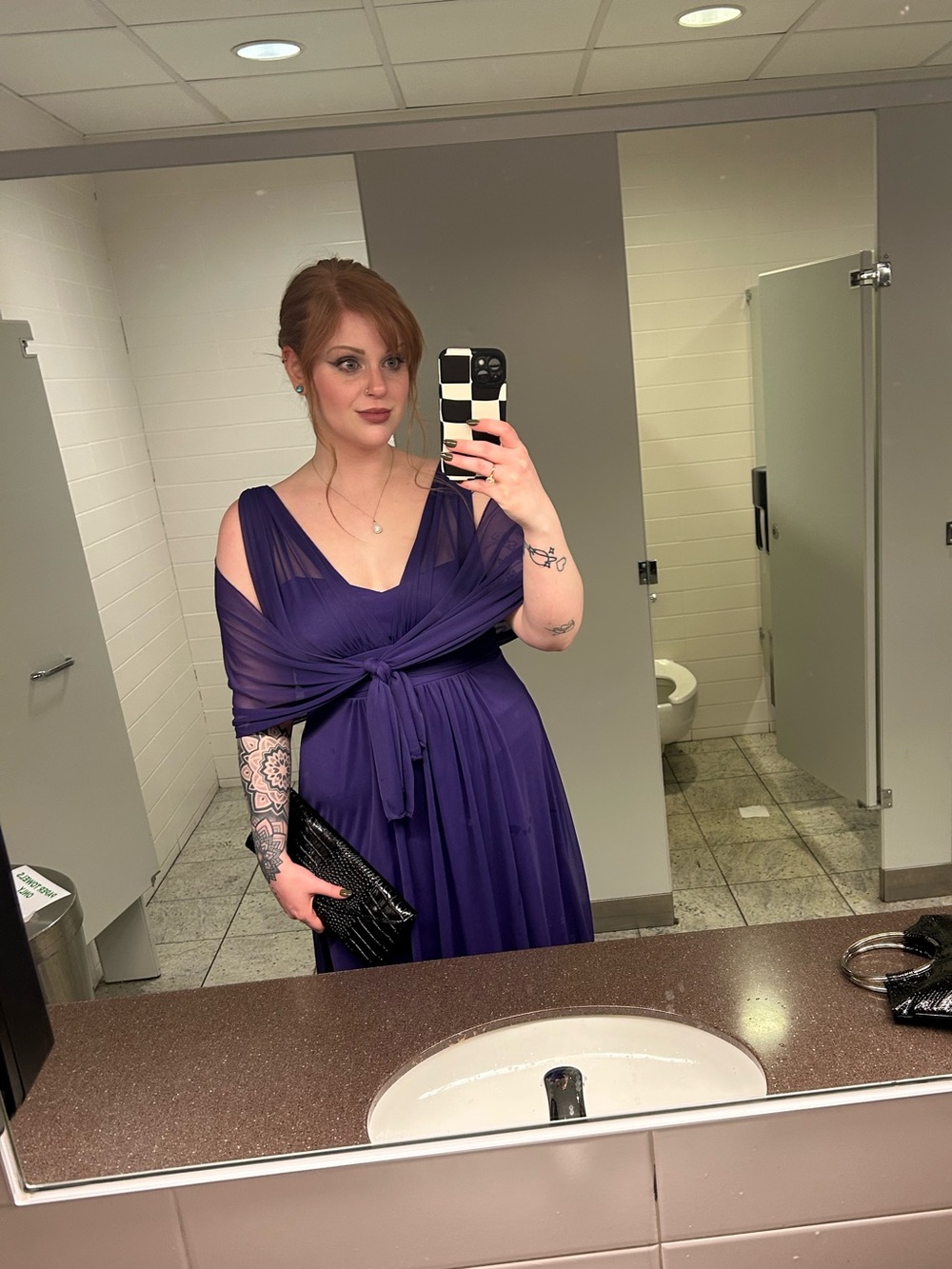 DFI Los Angeles Purple Formal Cocktail Dress with Scarf